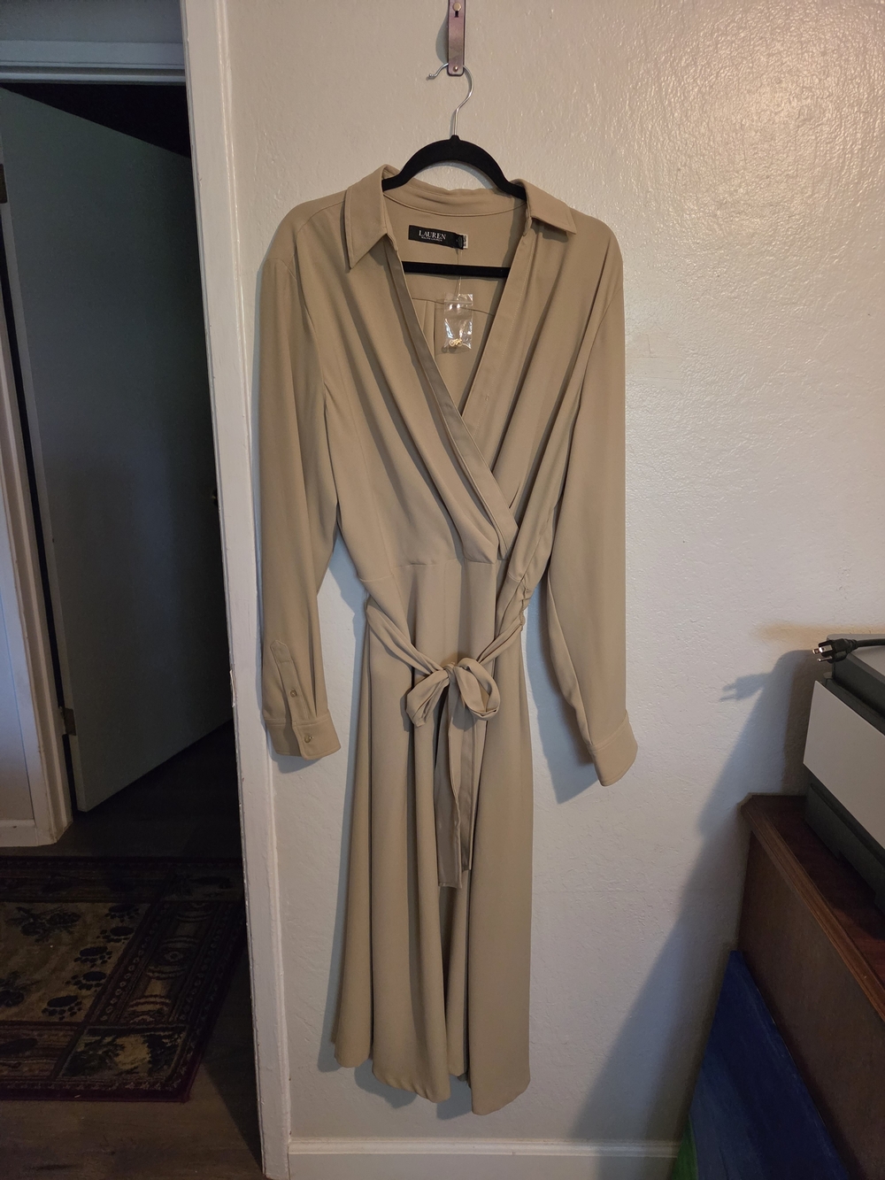 Ralph Lauren Beige Wrap Shirt Dress with Tie Waist